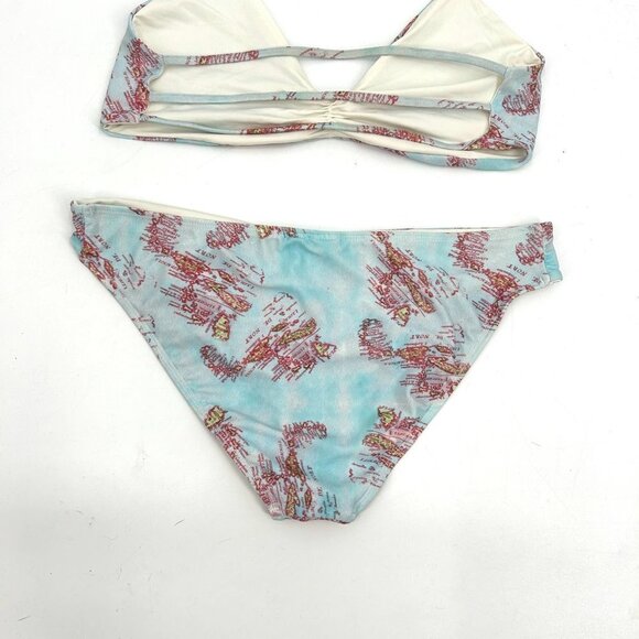 L*SPACE Blue Red White Reversible World Map Bikini Set Size Medium - Picture 5 of 7